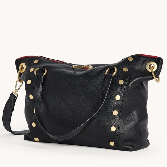 Hammit Daniel Black Leather Bag/Brushed Gold Red inside - Picture 1 of 9